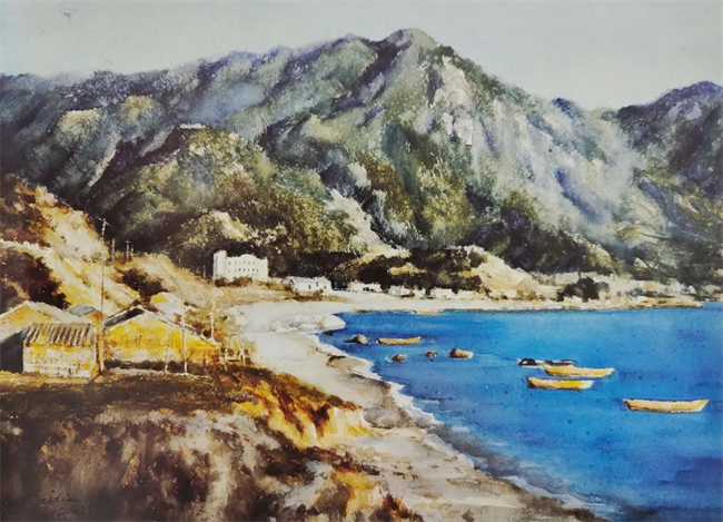 《夕阳中的鱼塘港湾》 64x90cm  2001年.jpg