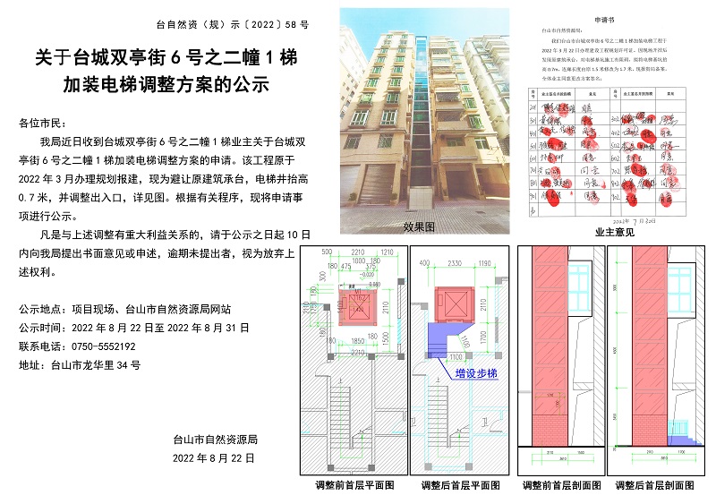 台自然资（规）示﹝2022﹞58号-关于台城双亭街6号之二幢1梯加装电梯调整方案的公示.jpg